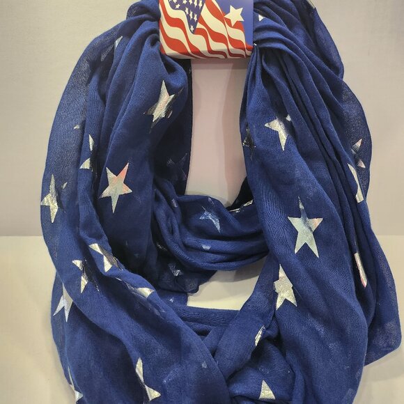 NWT Americana Navy With Shining Silver Stars Lightweight Shear Circle Scarf - Picture 4 of 9